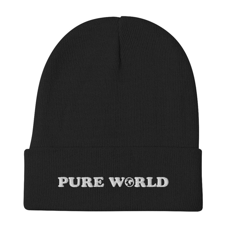 Pure World Black Pure World Embroidered Beanie pure-world-organic-sustainable-products
