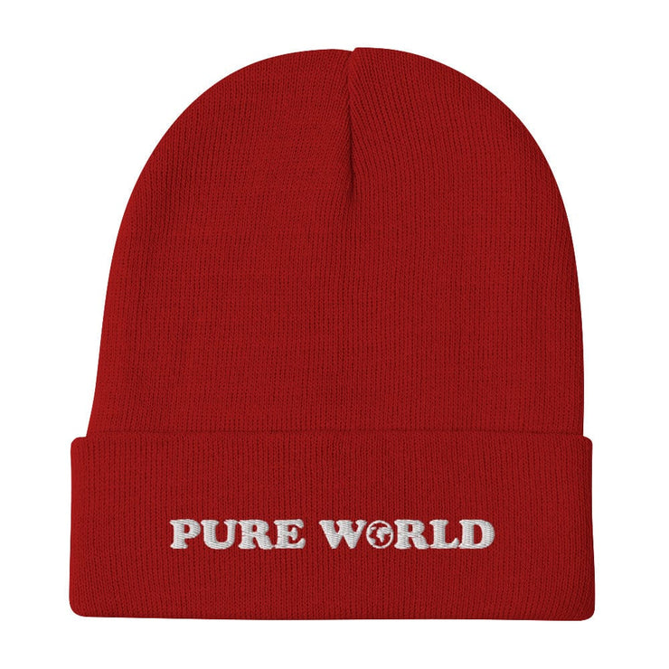 Pure World Red Pure World Embroidered Beanie pure-world-organic-sustainable-products